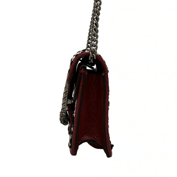 Auth GUCCI Dionysus 476432 Black White Bordeaux Tweeds Leather - Shoulder Bag - Picture 6 of 16